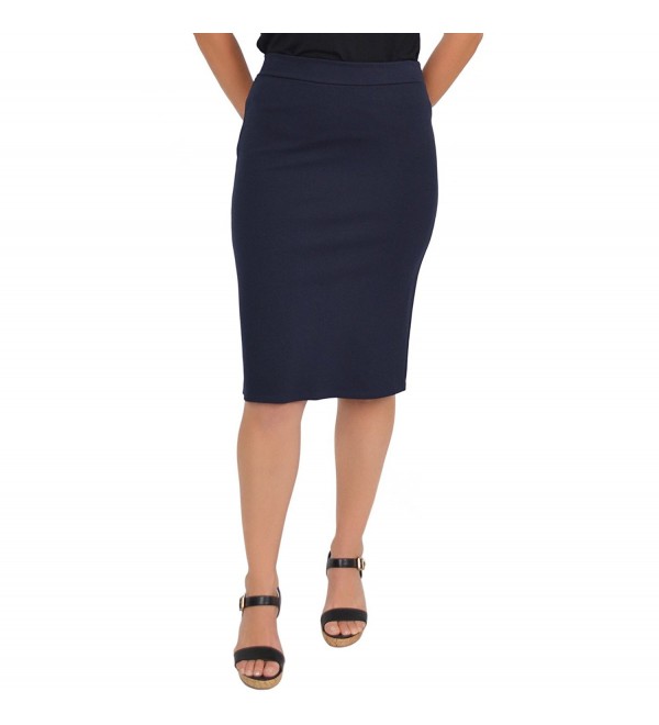 Women's Bodycon Knee Length / Back Slit Fitted Skirt - Navy Blue ...