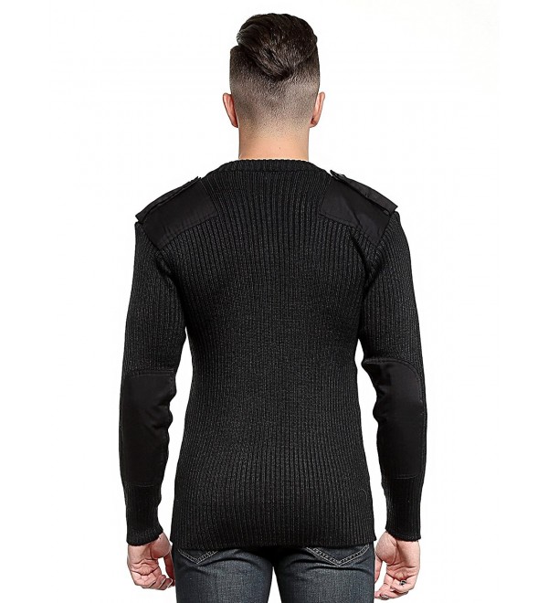 Mens Military Knitted Wool Blend Commando Sweater V-Neck With Epaulets ...