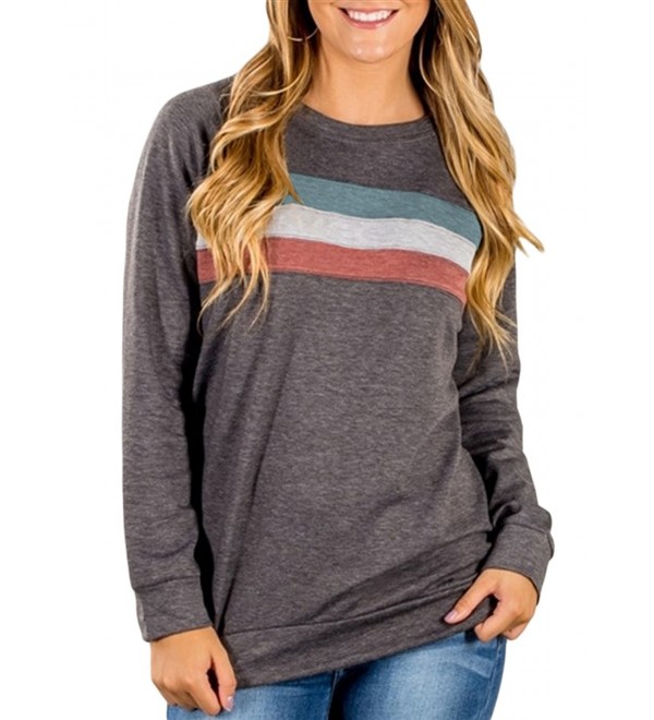 Womens Crewneck Color Block Long Sleeve Loose Casual Sweatshirt Top (S ...