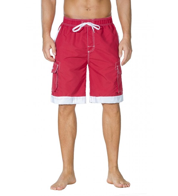 Men's Surf Quick Dry Swim Trunks With Drawsting - Red - CM185EWR834