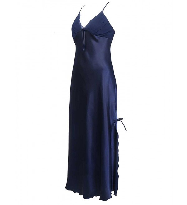 Women Satin Nightgown Lace Elegant Lingerie Trimmed Full Length Slip ...