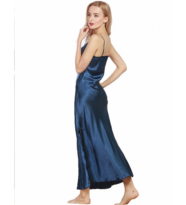 Women Satin Nightgown Lace Elegant Lingerie Trimmed Full Length Slip ...