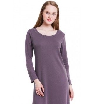 Womens Cotton Knit Nightgown- Long Scoop Neck Sleep Dress - Pebble ...