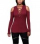 FARYSAYS Cut out Shoulder Lace Up Burgundy