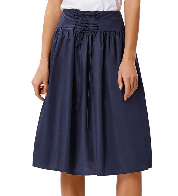 Women's Solid A-Line Flared Skirt Calf Length Eyelet Design Long Skirt ...