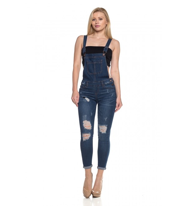 Women's Classic and Distressed Skinny Jumpsuit Overalls - Dark Jean ...