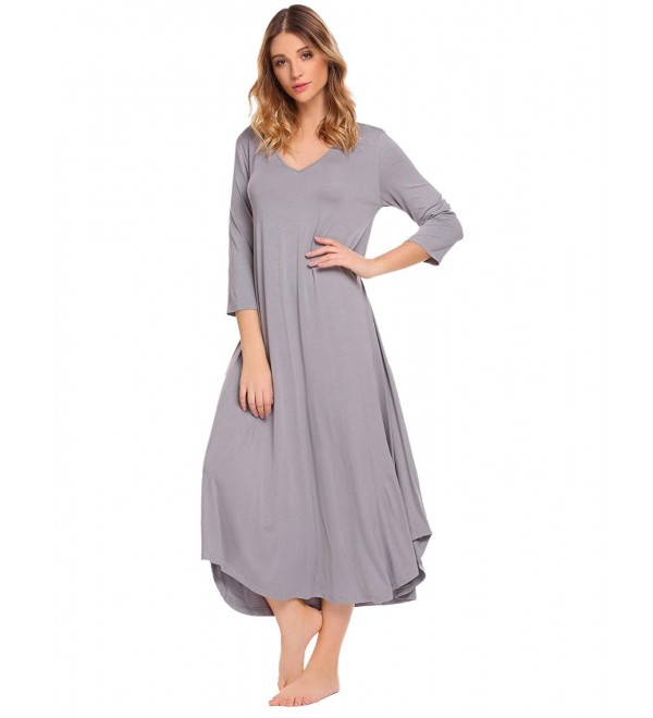 L'amore Women's Nightgown V Neck Nightshirt Full Slip Chemise Sleepwear ...