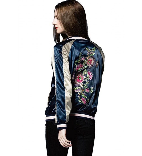 Womens Floral Embroidered Baseball Jacket