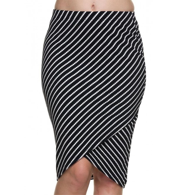 Womens Striped Bullet Mid Length Split Wrap Style Pencil Envelope Skirt ...