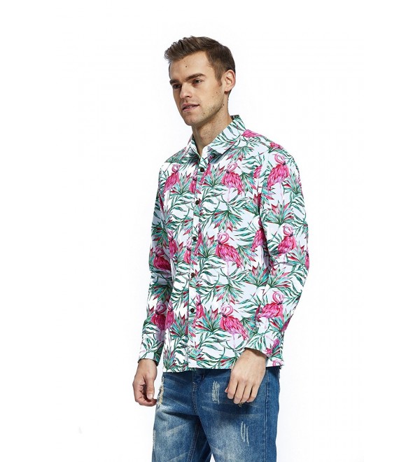 Men's Hawaiian Long Sleeve Shirt Aloha Shirt Flamingo In Love Whtie ...