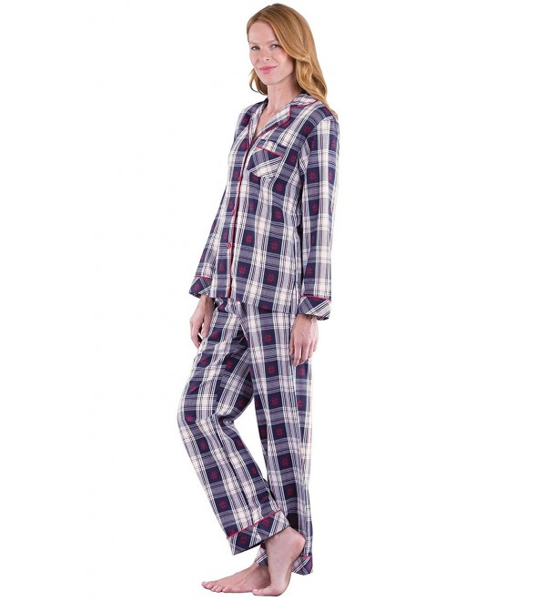 Plaid Button Front Premium Weight Cotton Flannel Pajamas For Women ...