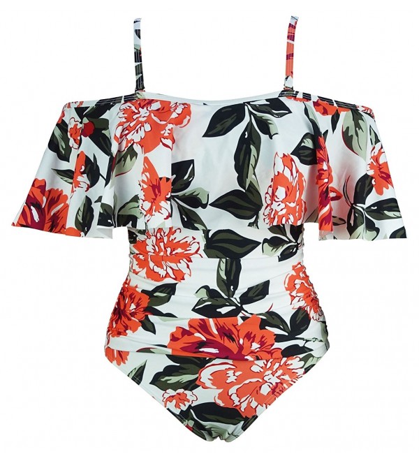 Vintage Shoulder Swimsuit Monokini - Floral Bloom - C3180QOSTEN