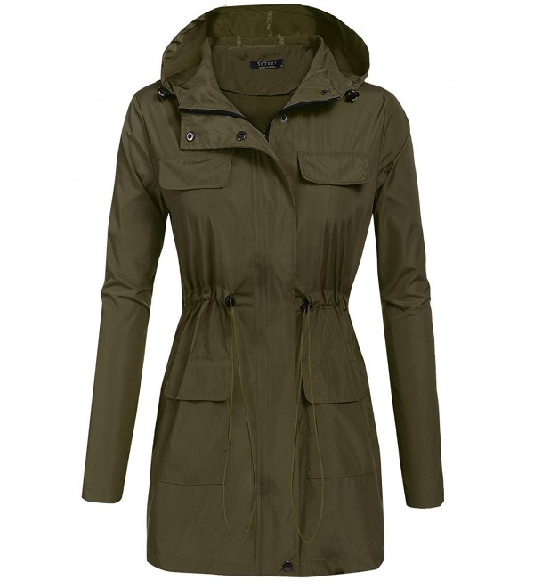 Womens Casual Lightweight Rain Jacket Zipper Outwear Hooded Raincoat ...