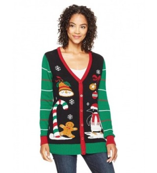Ugly Christmas Sweater Women's Xmas Icons Cardigan - Black - CK1869DHTX7