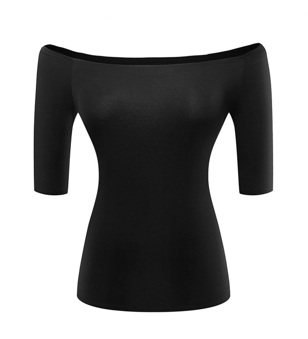 Shoulder T shirt Stretchy Sleeve Black X Large