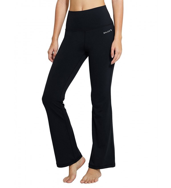 Women's Fold Over High Waist Tummy Control Bootleg Yoga Pants - Black ...