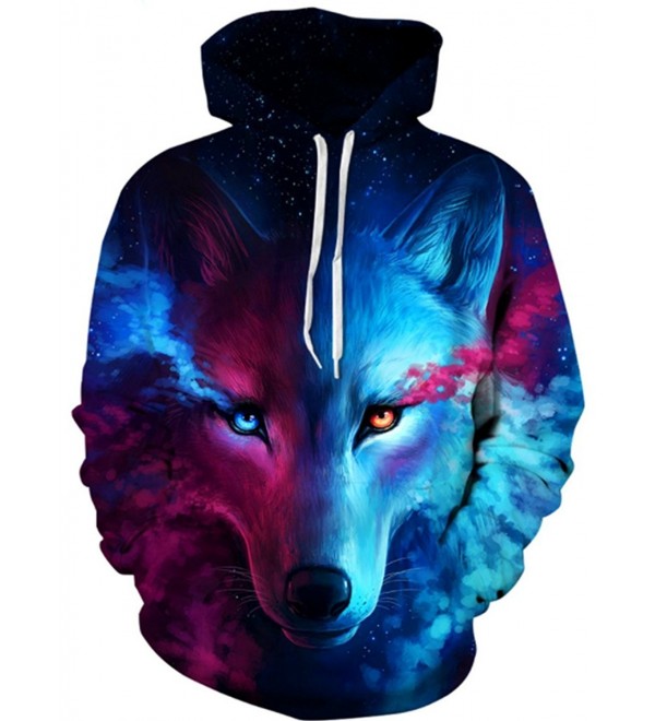 Wolf Print Hoodie Drawstring Sweatshirt