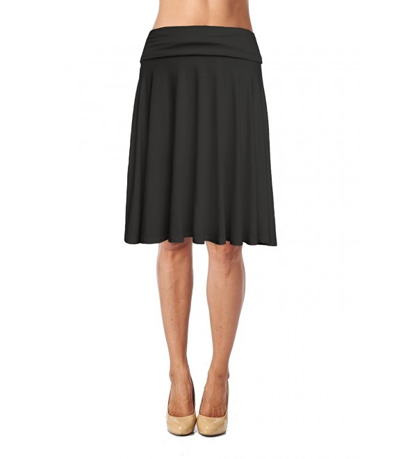 Womens Basic Soft Stretch Mid Midi Knee Length Flare Flowy Skirt Made ...