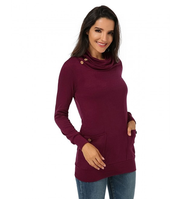 Wowen 's Tunic Tops Longs Sleeve Button Cowl Neck Slim Blouse With ...