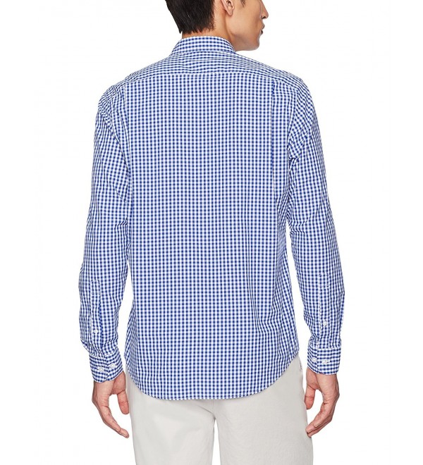 Men's Standard-Fit Long-Sleeve Gingham Shirt - Blue/White - CM17XE2AW6D