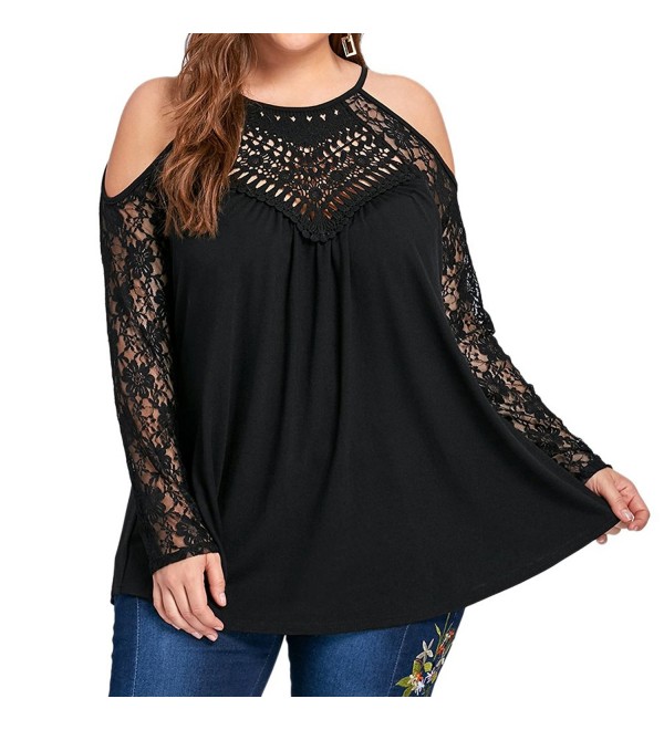 Women's Off Shoulder Lace Long Sleeve Tops Casual Loose Blouse Shirts ...