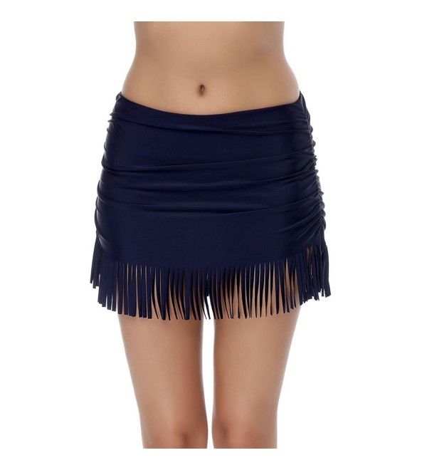 Women's Tassel Skirted Bikini Bottom Swim Skirt Swimsuit - Navy Blue ...