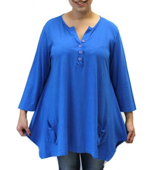 Women's Light Weight Two Pocket Henley Tunic - Peacock - CH17YOL0OLC