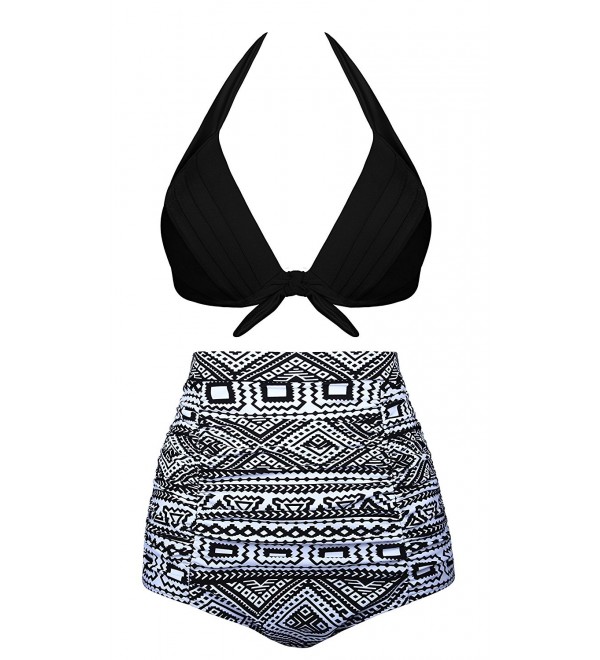 Womens Halter High Neck Printed Tankini Beachwear Bikini Swimsuit ...