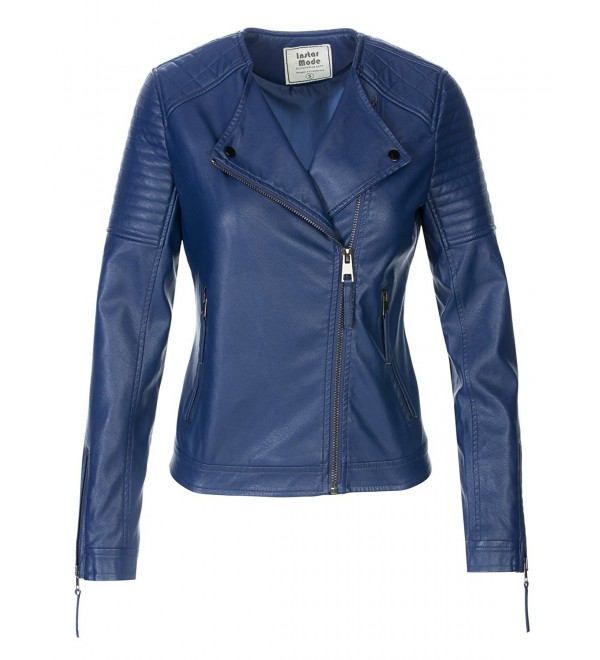 Women's Ultimate Moto Biker Faux Leather Jacket - Jk31612 Royal Blue ...
