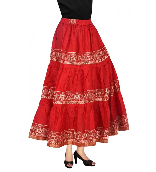 Cotton Printed Long Skirt red