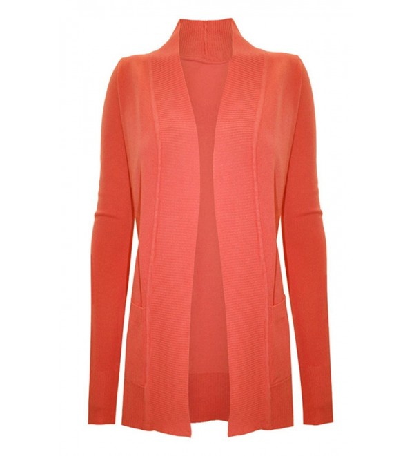 Women's Solid Long Sleeve Open Front Cardigan - Orange - CE12J357FSJ