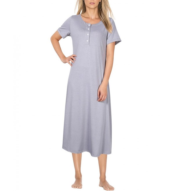 Coolmee Womens Cotton Nightgown Sleeve Grey