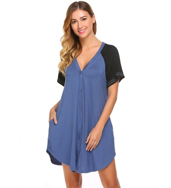 Ekouaer Nightgown Button Front Nightwear Sleepwear