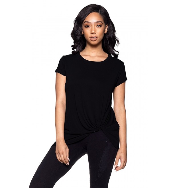 Two-Hearts Women's Plus Size Knot-Accent Casual Tops - Black - CX17YHQXRGM