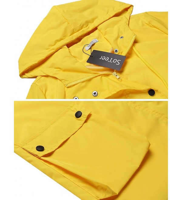 Womens Hoodie Jacket Waterproof Rain Coat With Zipper Pockets - Yellow ...