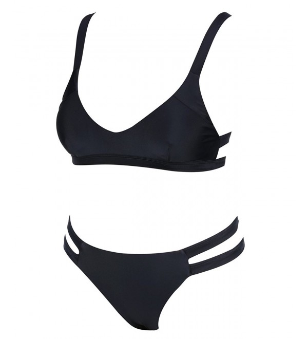 Classic Solid Brazilian Bikini- Bralette Swimsuit for Women - Black ...