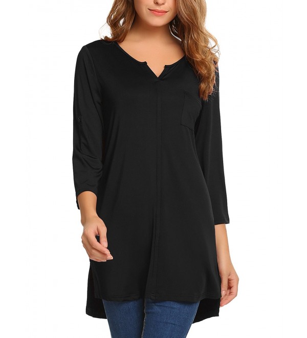 Women's O Neck 3/4 Sleeve Loose Solid Flare Hem Pullover Tunic Shirt ...