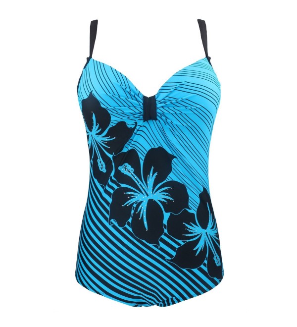 Womens Underwire Padding Flowers With Crystal One Piece Swimsuit - Blue ...