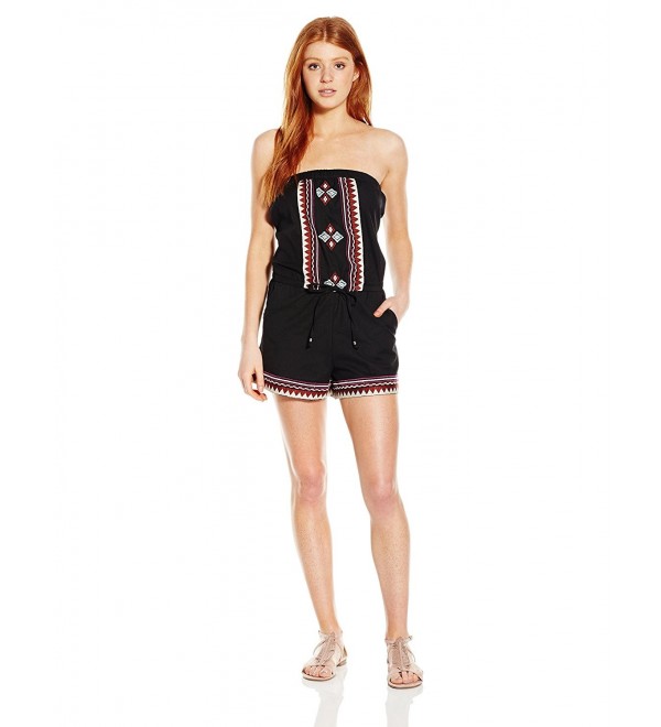 Angie Womens Embroidered Romper Black