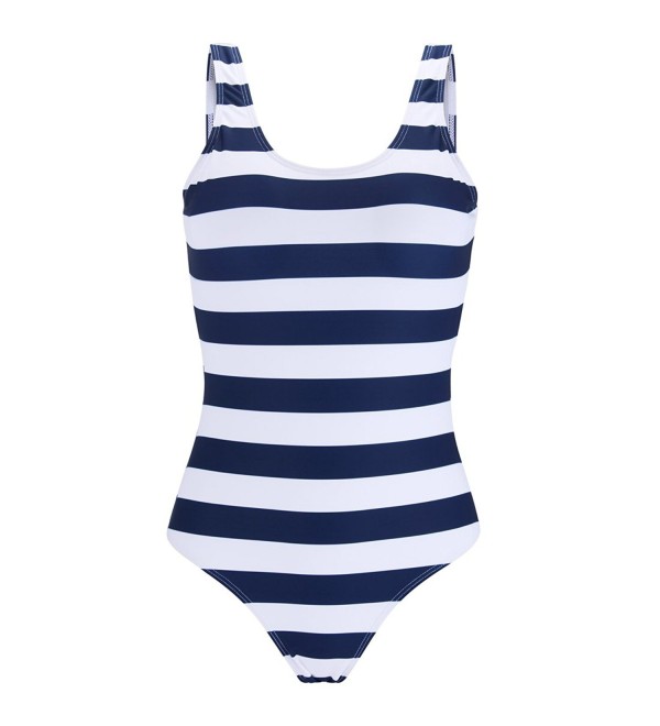Striped Scoop Back One Piece Swimsuit- Classic Maillot Bathing Suits ...