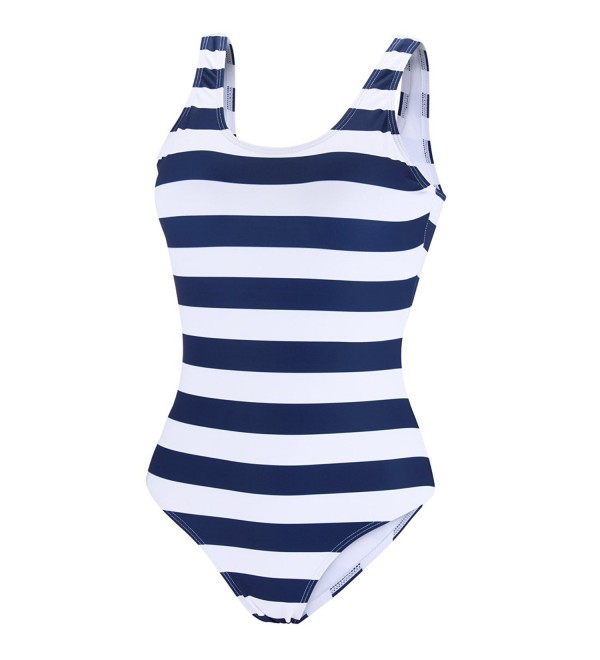 Striped Scoop Back One Piece Swimsuit- Classic Maillot Bathing Suits ...