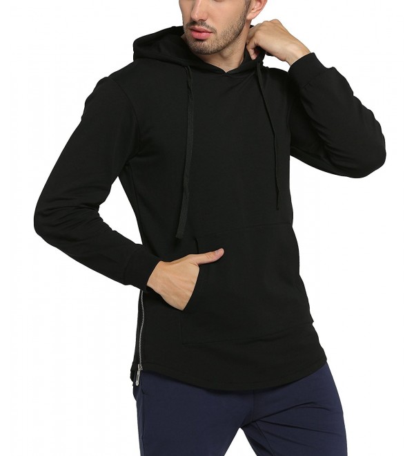 Athletic Men's Casual Long Hoodie Side Zip Sweatshirt - Black - CN186AA4Q39
