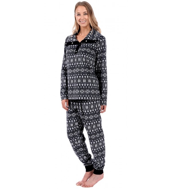 Women's Soft Minky Polar Fleece 2 Piece Pajama Sets - Black Winter ...