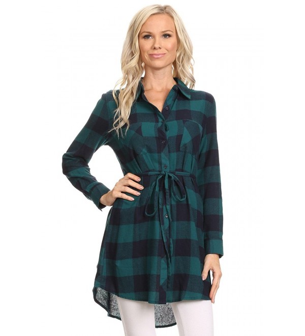 Sleeve Cotton Flannel Button Belted