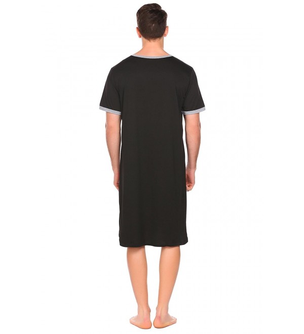Men's Cotton Nightshirt Short Sleeve Sleep Shirt Loose Nightgown ...
