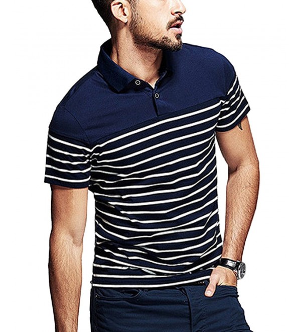 COOFANDY Men's Long Sleeve Polo Shirt Striped Collar Casual Slim Fit Cotton Polo T Shirts 
