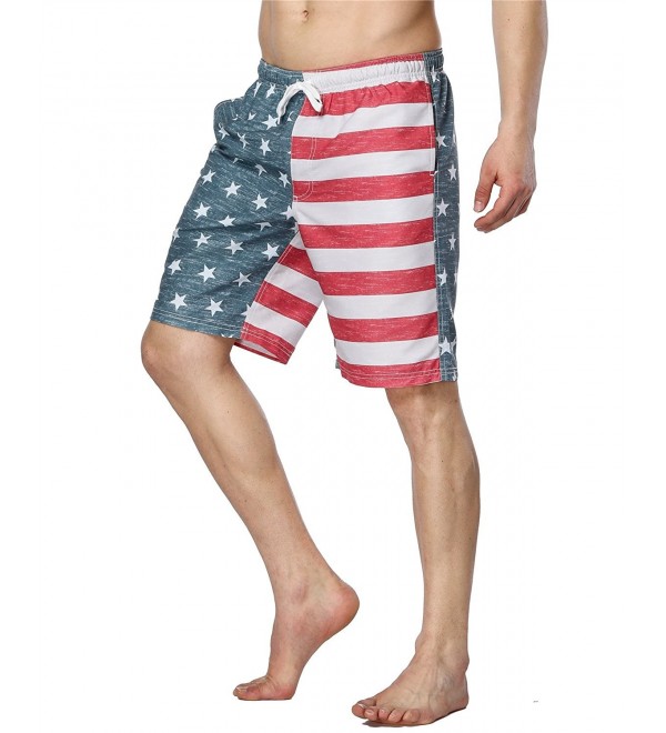 Mens USA American Flag Board Shorts Elastic Waist Swim Trunks With ...