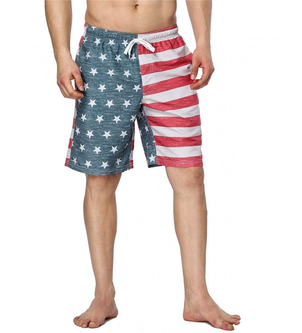Mens USA American Flag Board Shorts Elastic Waist Swim Trunks With ...