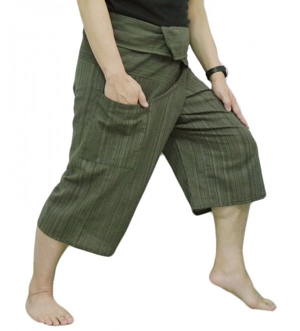Fisherman Pants Trousers Cotton Stripe Olive
