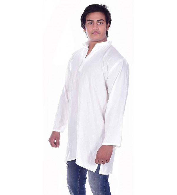 Men's Indian Kurta Loose Fit Solid White Color Shirt Tunic 100% Cotton ...
